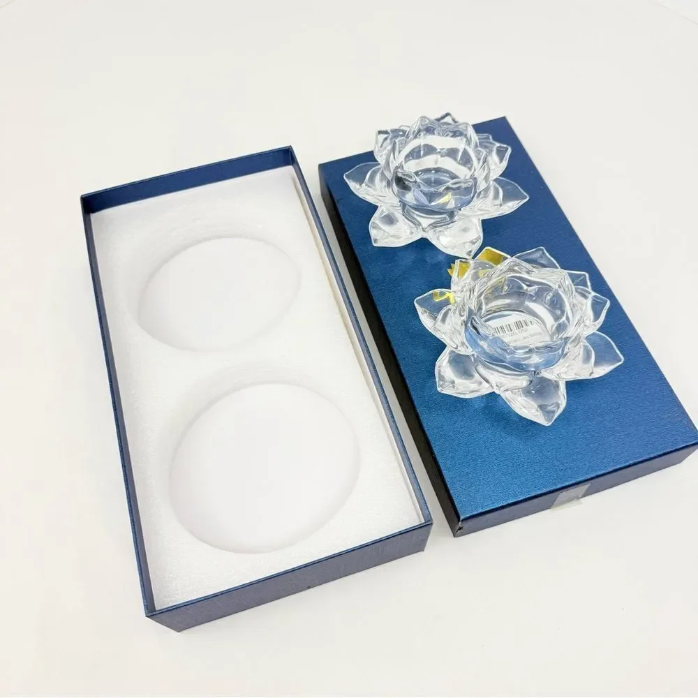 Slymeay Crystal Lotus Flower Candleholders Set of 2 Wedding Gift Anniversary